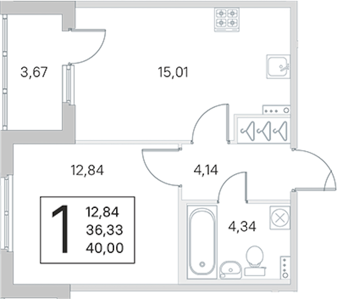 1-комнатная квартира 36.33 м², 1/4 эт., ЖК «Любоград в Стрельне»
